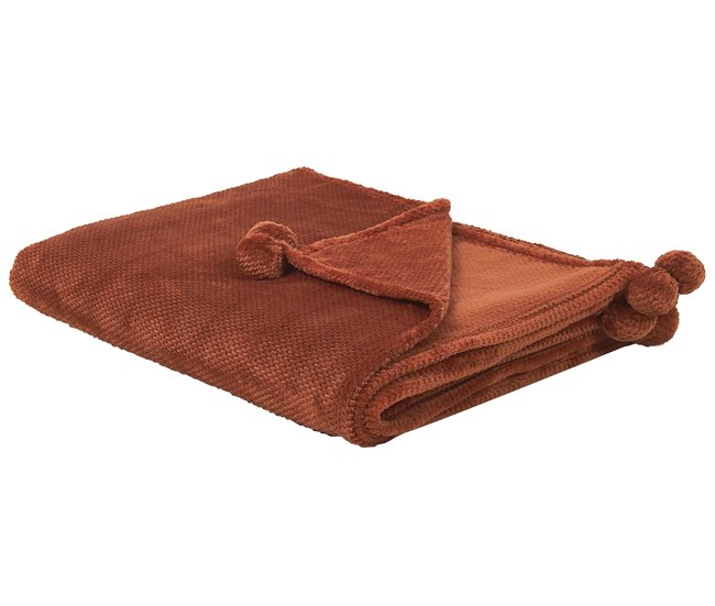 Conforama Manta de poliéster marrón dorado 200 x 220 cm SAITLER