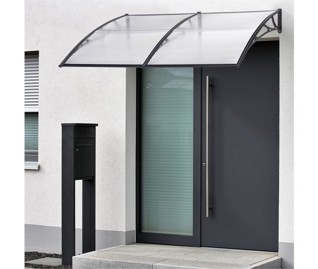 Conforama Marquesina Exterior Para Puertas Mellerud Protección Policarbonato / Plástico 200 X 100 Cm - Transparente Y Negro [en.casa]