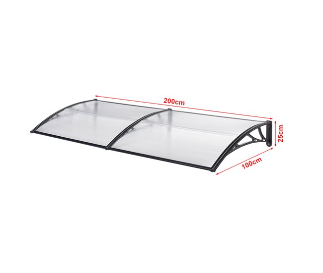 Conforama Marquesina Exterior Para Puertas Mellerud Protección Policarbonato / Plástico 200 X 100 Cm - Transparente Y Negro [en.casa]