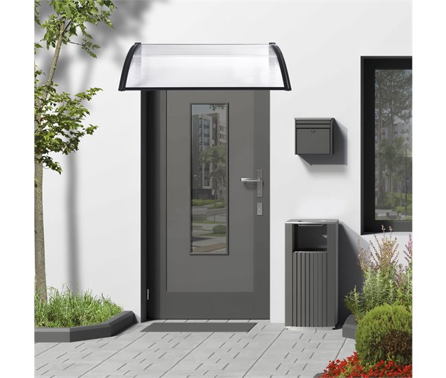 Conforama Marquesina Exterior Para Puertas Mellerud Protección Policarbonato / Plástico 120 X 80 Cm - Transparente Y Negro [en.casa]