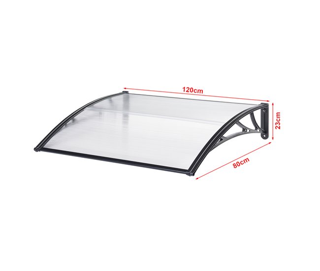Conforama Marquesina Exterior Para Puertas Mellerud Protección Policarbonato / Plástico 120 X 80 Cm - Transparente Y Negro [en.casa]