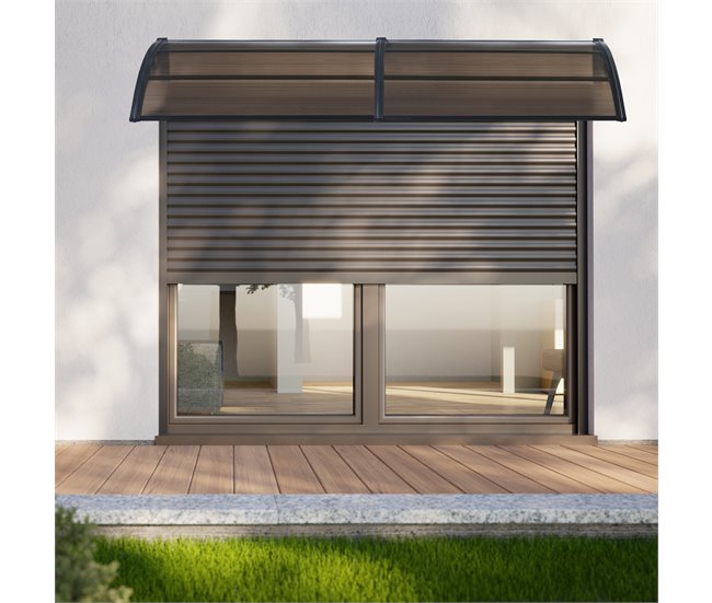 Conforama Marquesina Exterior Para Puertas Mellerud Protección Policarbonato / Plástico 240 X 100 Cm - Negro Y Marrón [en.casa]