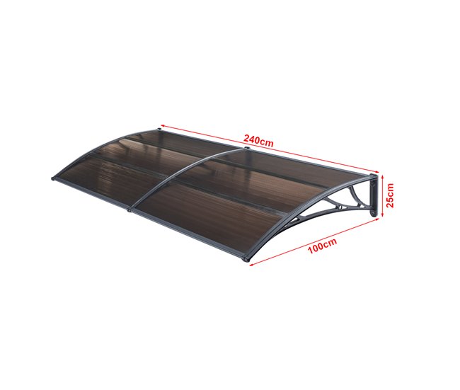 Conforama Marquesina Exterior Para Puertas Mellerud Protección Policarbonato / Plástico 240 X 100 Cm - Negro Y Marrón [en.casa]