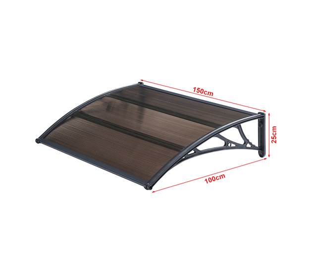 Conforama Marquesina Exterior Para Puertas Mellerud Protección Policarbonato / Plástico 150 X 100 Cm - Negro Y Marrón [en.casa]