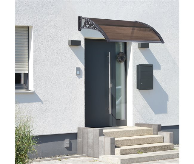 Conforama Marquesina Exterior Para Puertas Mellerud Protección Policarbonato / Plástico 100 X 60 Cm - Negro Y Marrón [en.casa]