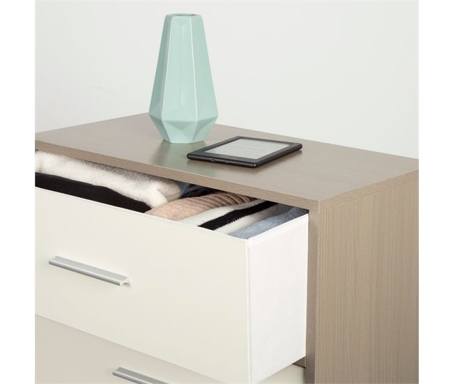 Conforama Max Home Cómoda Blanca Y Madera 4 Cajones De Tela