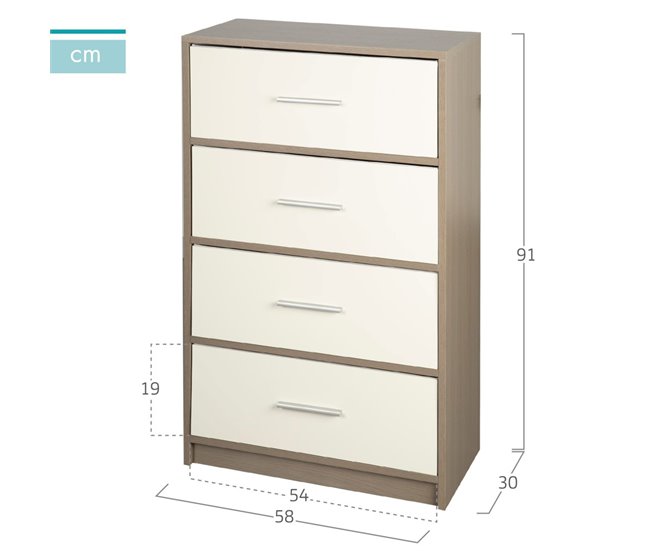 Conforama Max Home Cómoda Blanca Y Madera 4 Cajones De Tela
