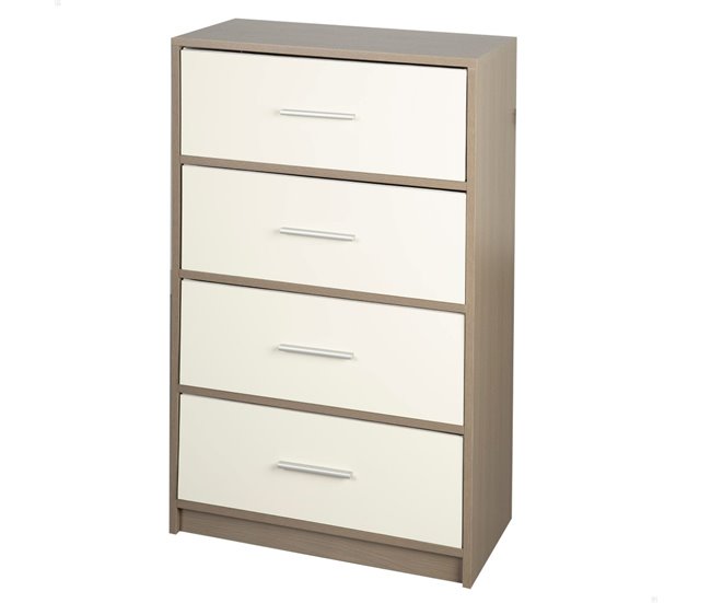 Conforama Max Home Cómoda blanca y madera 4 cajones de tela