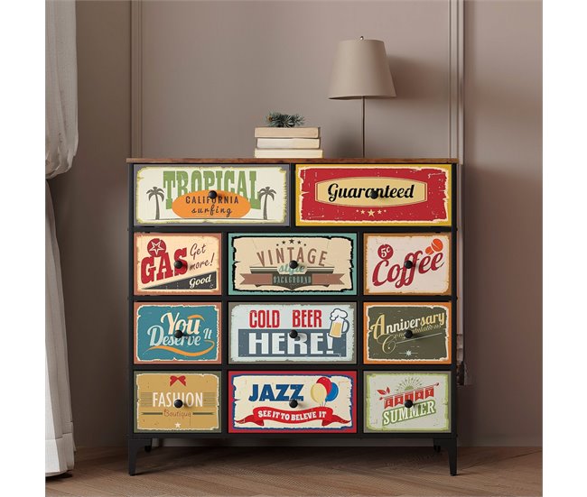 Conforama Max Home Cómoda Vintage 11 Cajones De Tela Diseño Retro
