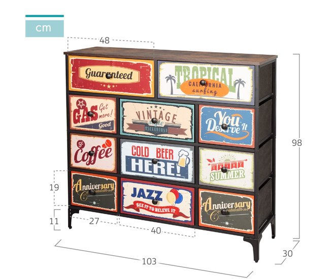 Conforama Max Home Cómoda Vintage 11 Cajones De Tela Diseño Retro