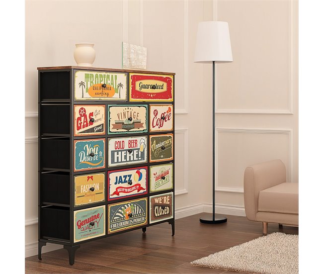 Conforama Max Home Cómoda Vintage 14 Cajones De Tela Diseño Retro