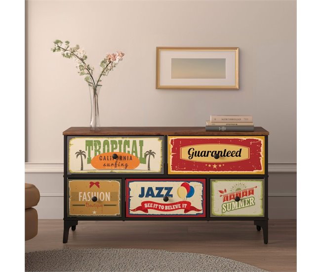 Conforama Max Home Cómoda Vintage 5 Cajones De Tela Diseño Retro