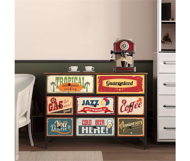 Conforama Max Home Cómoda Vintage 8 Cajones De Tela Diseño Retro