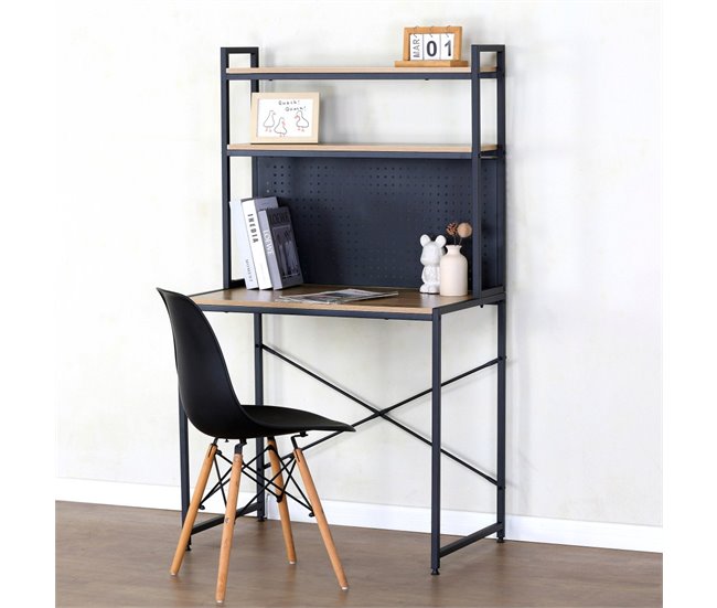 Conforama Max Home Escritorio Con Estantería Y Tablero Perforado Madera Y Acero 84x50x148 Cm