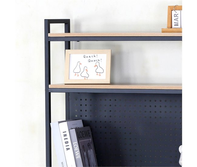 Conforama Max Home Escritorio Con Estantería Y Tablero Perforado Madera Y Acero 84x50x148 Cm