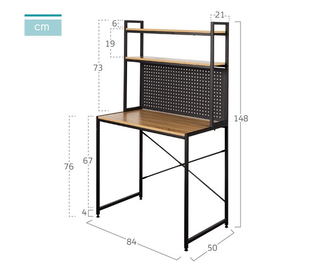 Conforama Max Home Escritorio Con Estantería Y Tablero Perforado Madera Y Acero 84x50x148 Cm