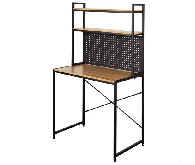 Conforama Max Home Escritorio con estantería y tablero perforado madera y acero 84x50x148 cm