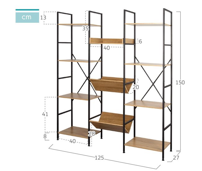Conforama Max Home Estantería Madera 11 Estantes Máx. 40 Kg