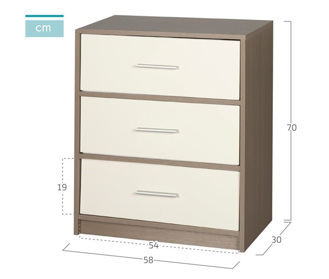 Conforama Max Home Mesita De Noche Blanca Y Madera 3 Cajones De Tela