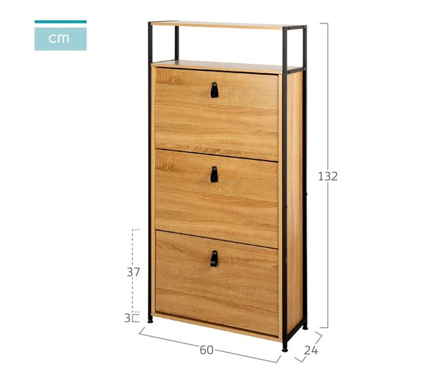 Conforama Max Home Mueble Zapatero Recibidor Madera Y Acero 3 Cajones 60x24x132 Cm
