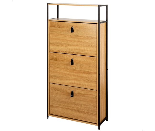 Conforama Max Home Mueble zapatero recibidor madera y acero 3 cajones 60x24x132 cm