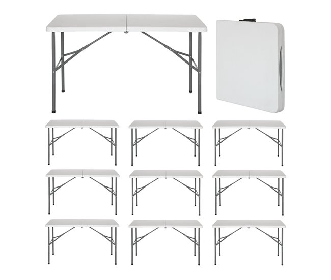 Conforama MegaPack 10 Mesas Plegables Portátiles Resina 122cm Blanco 7house