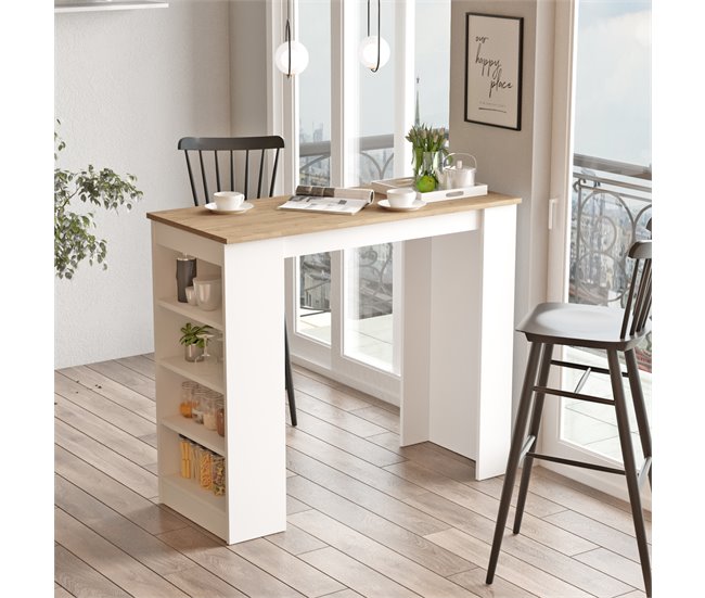 Conforama Mesa Alta Con 4 Estanterías PERU Madera Y Blanca