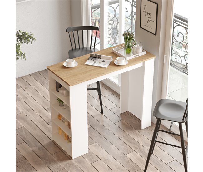 Conforama Mesa Alta Con 4 Estanterías PERU Madera Y Blanca
