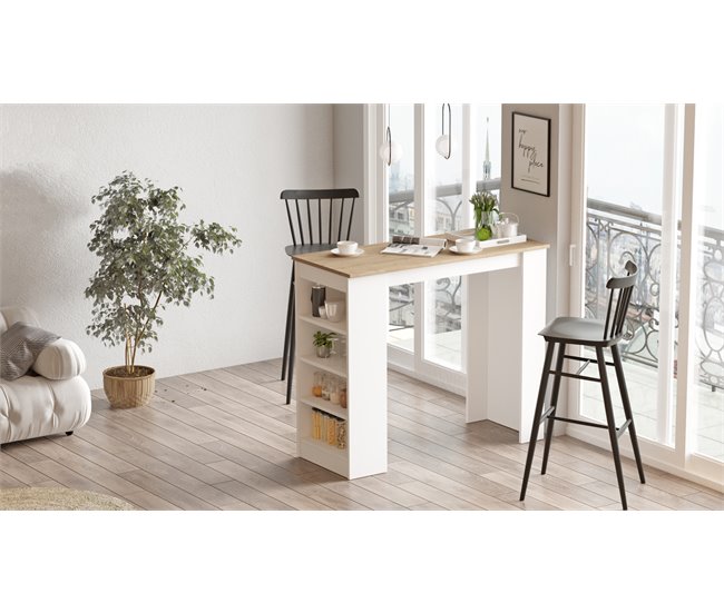 Conforama Mesa Alta Con 4 Estanterías PERU Madera Y Blanca