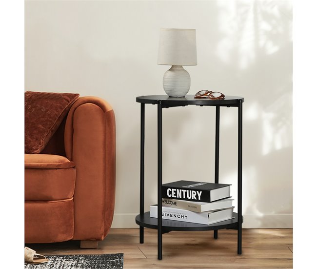 Conforama Mesa Auxiliar Con Efecto Mármol Negro - Dia. 40 Cm