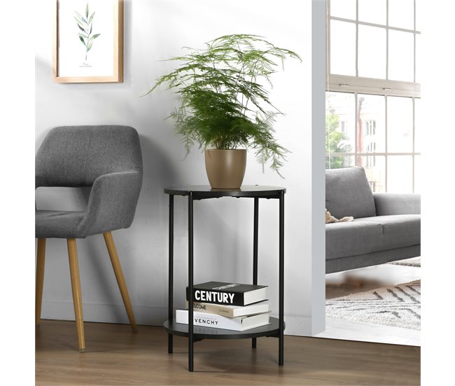 Conforama Mesa Auxiliar Con Efecto Mármol Negro - Dia. 40 Cm