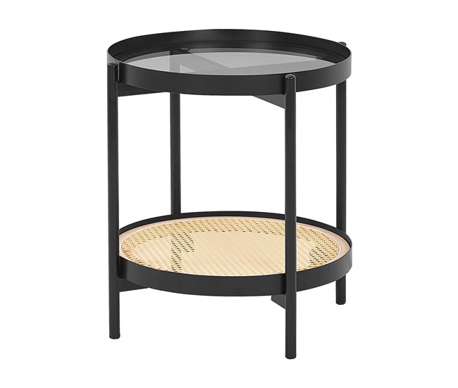 Conforama Mesa auxiliar con tablero de vidrio madera clara con negro RENO