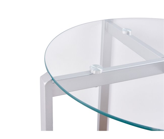 Conforama Mesa Auxiliar Con Tablero De Vidrio Madera Clara Y Plateado LOVELL