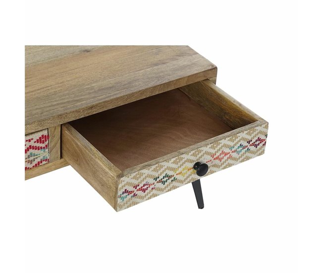 Conforama Mesa Auxiliar DKD Home Decor 110 X 70 X 46 Cm Negro Metal Marrón Multicolor Madera De Mango