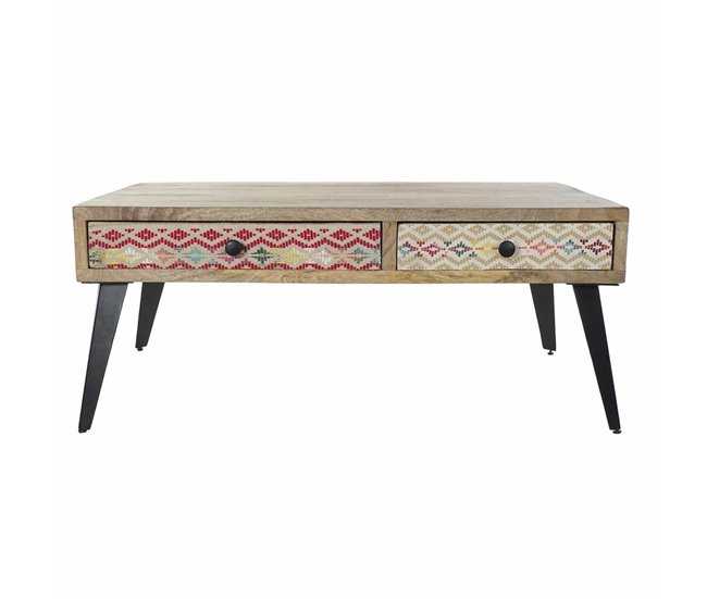 Conforama Mesa auxiliar DKD Home Decor 110 x 70 x 46 cm Negro Metal Marrón Multicolor Madera de mango