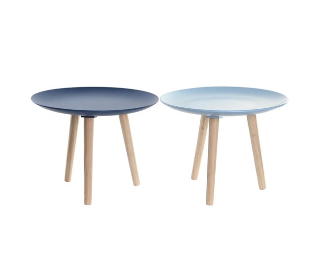 Conforama Mesa auxiliar DKD Home Decor 44 x 44 x 35 cm Azul Marrón Azul cielo Pino Madera MDF (2 Unidades)