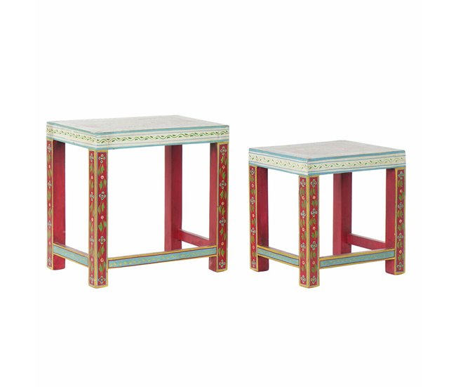 Conforama Mesa auxiliar DKD Home Decor 8424001853243 Natural Multicolor Acrílico Madera de mango 45 x 30 x 45 cm