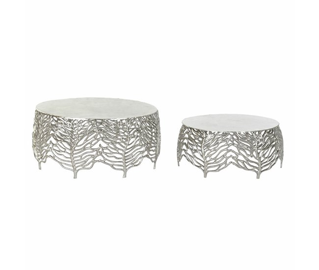 Conforama Mesa auxiliar DKD Home Decor Aluminio (2 pcs) (52 x 52 x 25 cm) (63.5 x 63.5 x 30.5 cm)