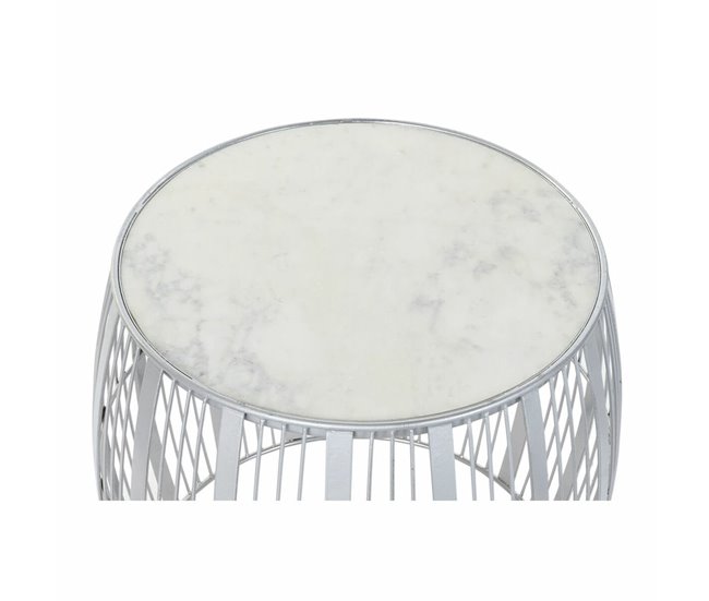 Conforama Mesa Auxiliar DKD Home Decor Blanco Mármol Hierro Plateado (46 X 46 X 41 Cm)