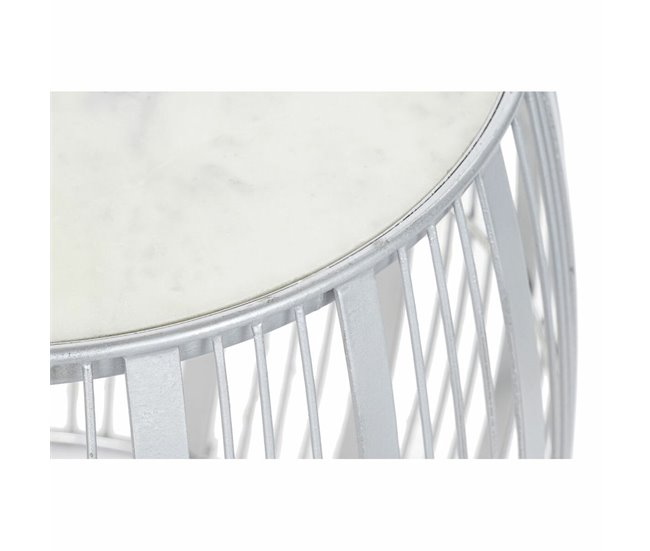 Conforama Mesa Auxiliar DKD Home Decor Blanco Mármol Hierro Plateado (46 X 46 X 41 Cm)