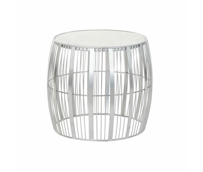 Conforama Mesa auxiliar DKD Home Decor Blanco Mármol Hierro Plateado (46 x 46 x 41 cm)