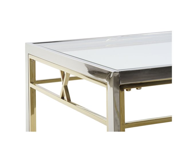 Conforama Mesa Auxiliar DKD Home Decor Cristal Acero Plata (110 X 60 X 40 Cm)
