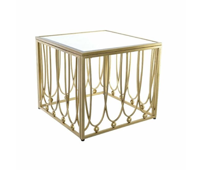 Conforama Mesa auxiliar DKD Home Decor Espejo Dorado Metal MDF (57 x 57 x 52 cm)