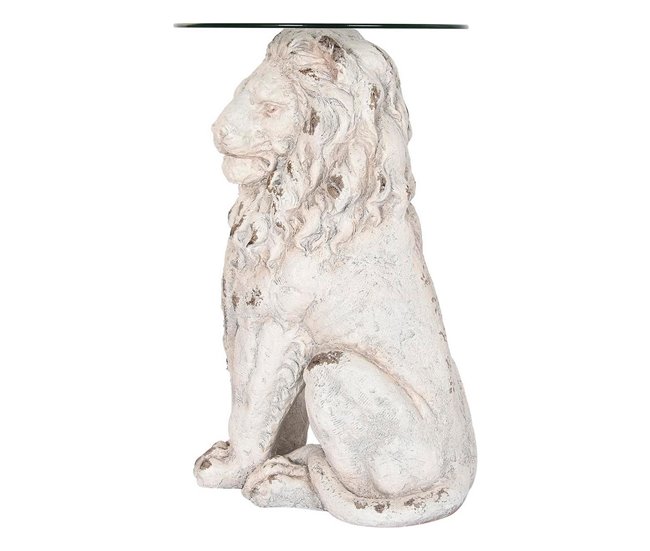 Conforama Mesa Auxiliar DKD Home Decor León 52 X 44 X 72 Cm Cristal Gris Metal Blanco Magnesio