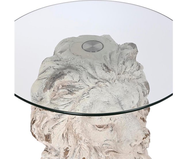 Conforama Mesa Auxiliar DKD Home Decor León 52 X 44 X 72 Cm Cristal Gris Metal Blanco Magnesio