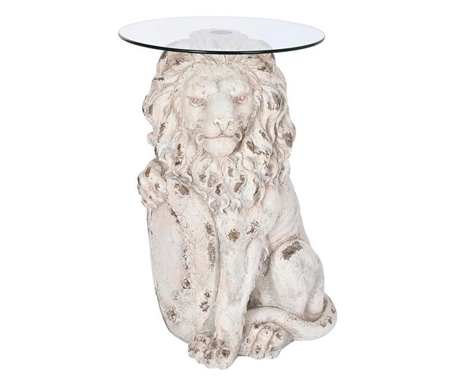Conforama Mesa auxiliar DKD Home Decor León 52 x 44 x 72 cm Cristal Gris Metal Blanco Magnesio