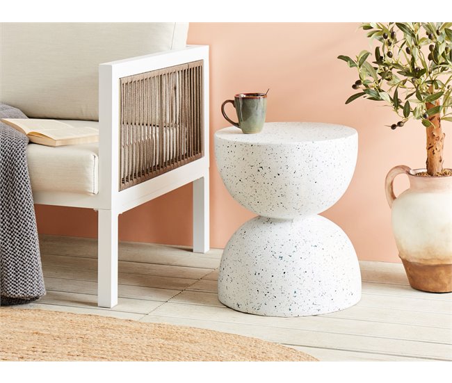 Conforama Mesa Auxiliar Efecto Terrazo Blanca CAORIA