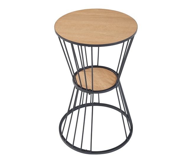 Conforama Mesa Auxiliar Fossbergom Redonda Con Estante MDF Metal 62xØ40cm - Negro/Roble [en.casa]