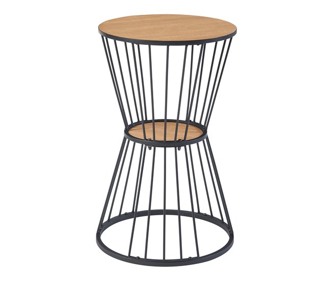 Conforama Mesa auxiliar Fossbergom redonda con estante MDF metal 62xØ40cm - Negro/Roble [en.casa]