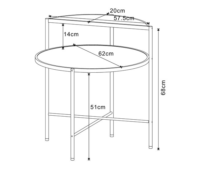 Conforama Mesa Auxiliar Fyresdal Redonda Con Estante MDF Metal 68xØ62cm - Negro/Roble [en.casa]